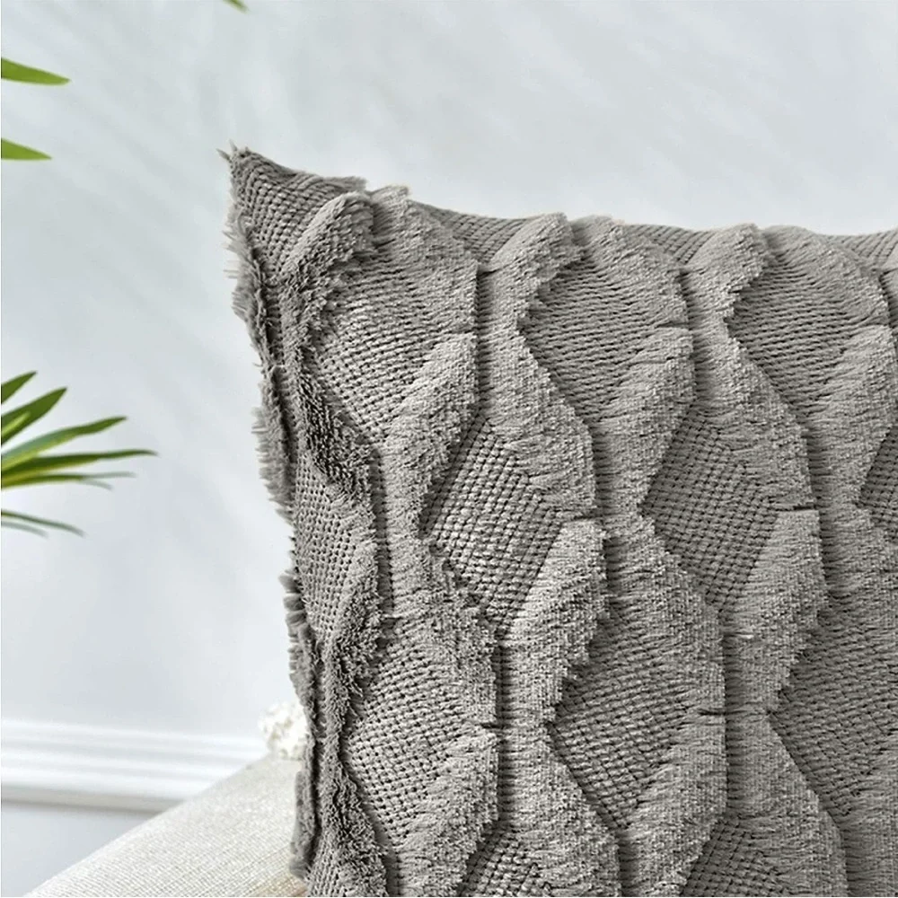 Light Grey Farmhouse Pillow Cover Furry Faux Luxury Soft Warm Pillow Case Set